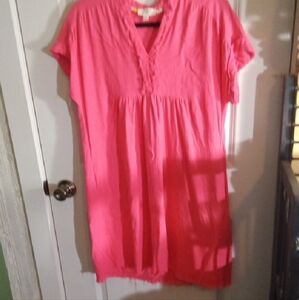 Umgee Red Cap Sleeve Mini Dress with Mandarin Collar And Distressed Raw Edges